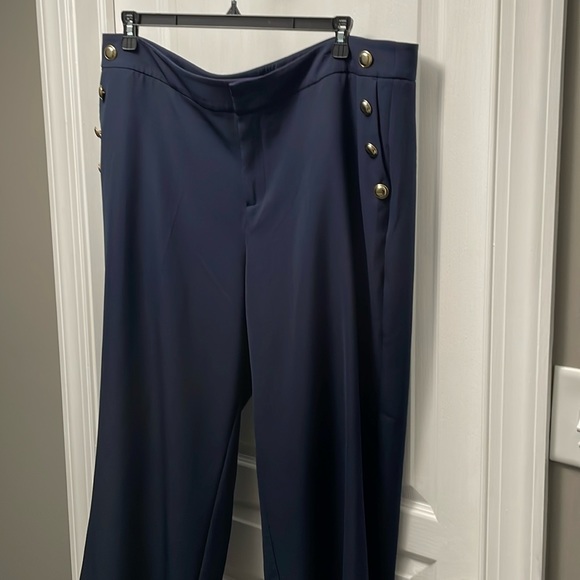 Eloquii Navy Gold Button Embellishment Wide Leg Pant Size 20 - Picture 2 of 7